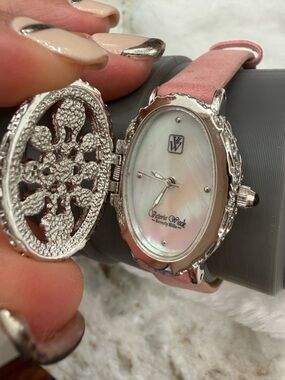 Victoria Wieck Beverly Hills Hidden Locket Watch Mother of Pearl & Rhinestones